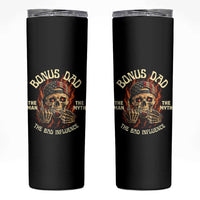 Bonus Dad Skinny Tumbler The Man Myth Bad Influence Step Dad Vintage Skull USA Flag