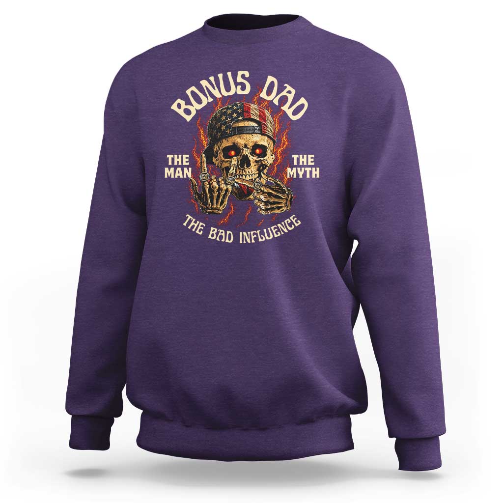 Bonus Dad Sweatshirt The Man Myth Bad Influence Step Dad Vintage Skull USA Flag