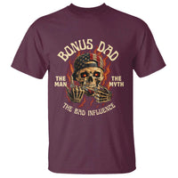 Bonus Dad T Shirt The Man Myth Bad Influence Step Dad Vintage Skull USA Flag