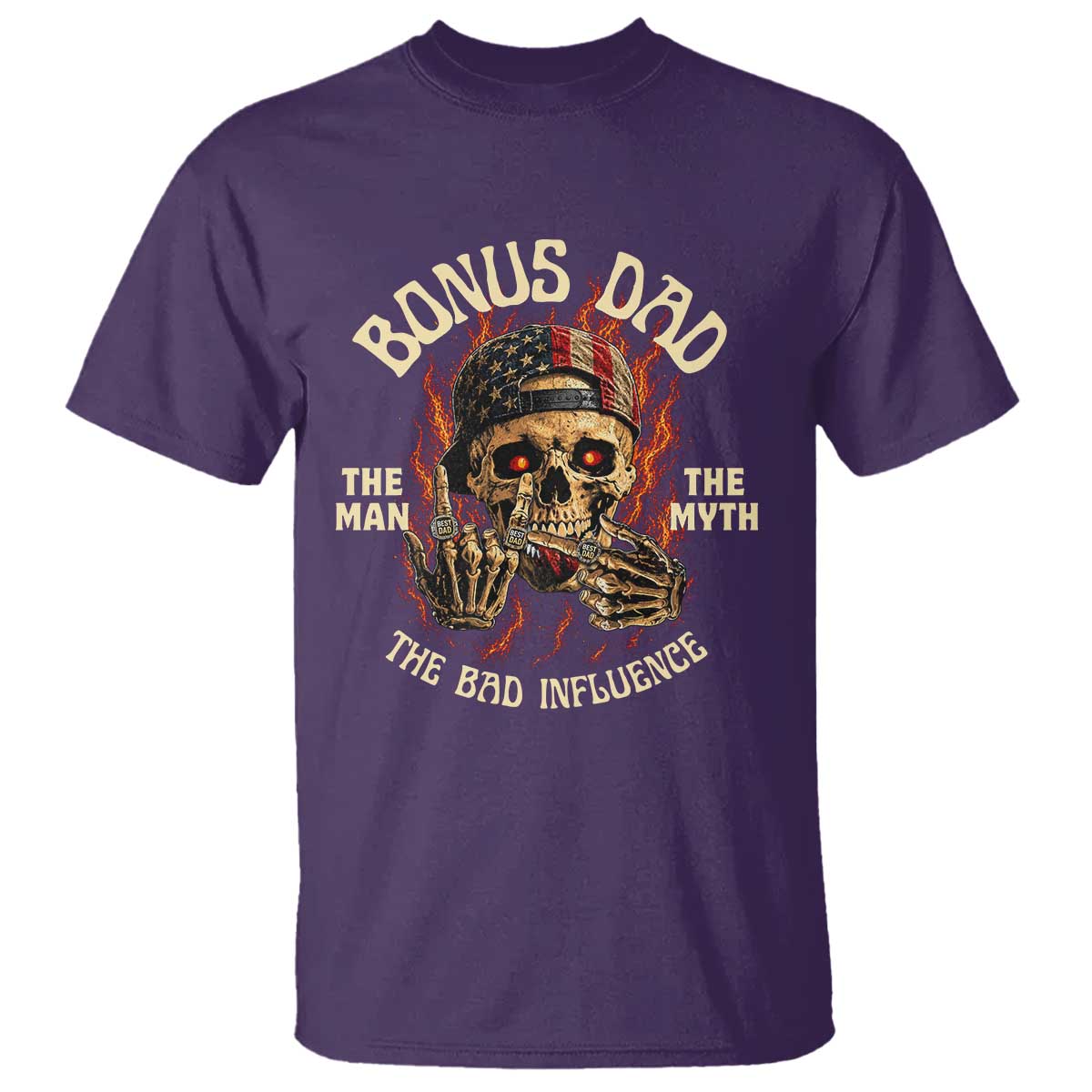 Bonus Dad T Shirt The Man Myth Bad Influence Step Dad Vintage Skull USA Flag