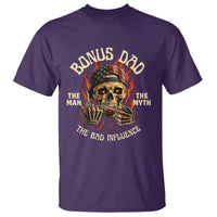 Bonus Dad T Shirt The Man Myth Bad Influence Step Dad Vintage Skull USA Flag