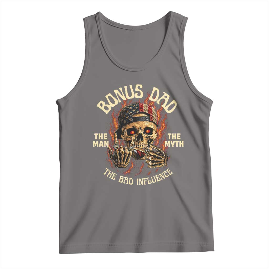 Bonus Dad Tank Top The Man Myth Bad Influence Step Dad Vintage Skull USA Flag
