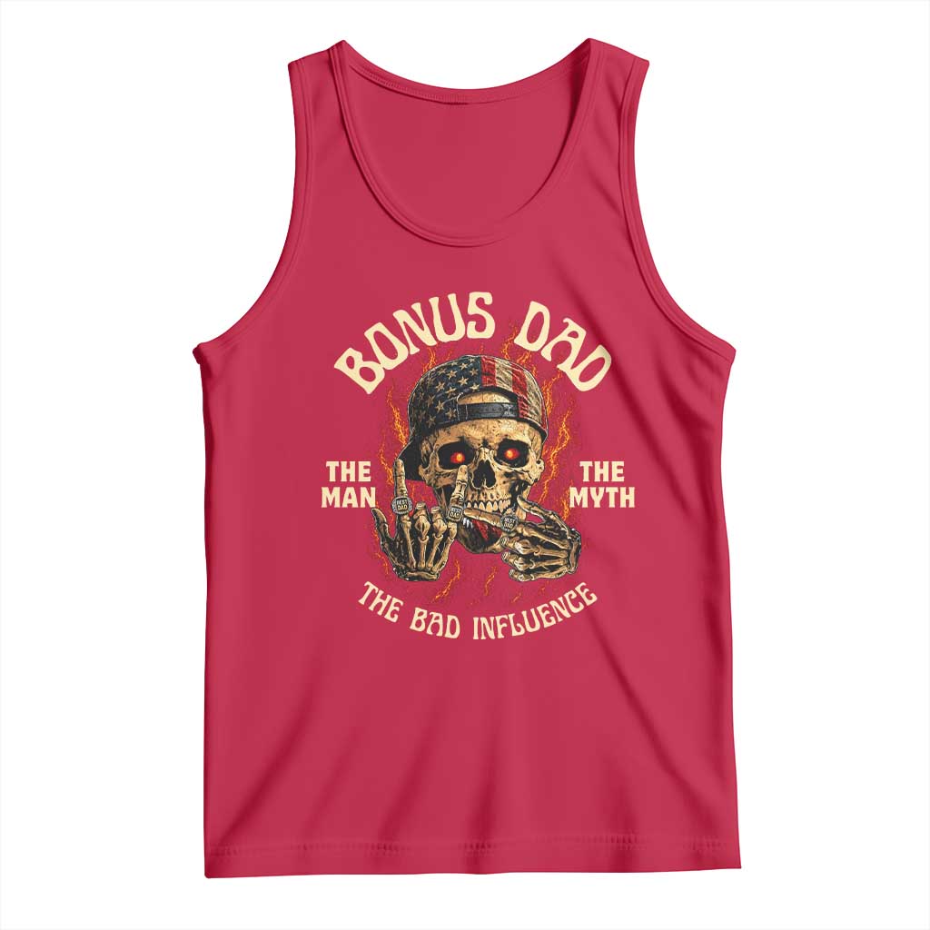 Bonus Dad Tank Top The Man Myth Bad Influence Step Dad Vintage Skull USA Flag