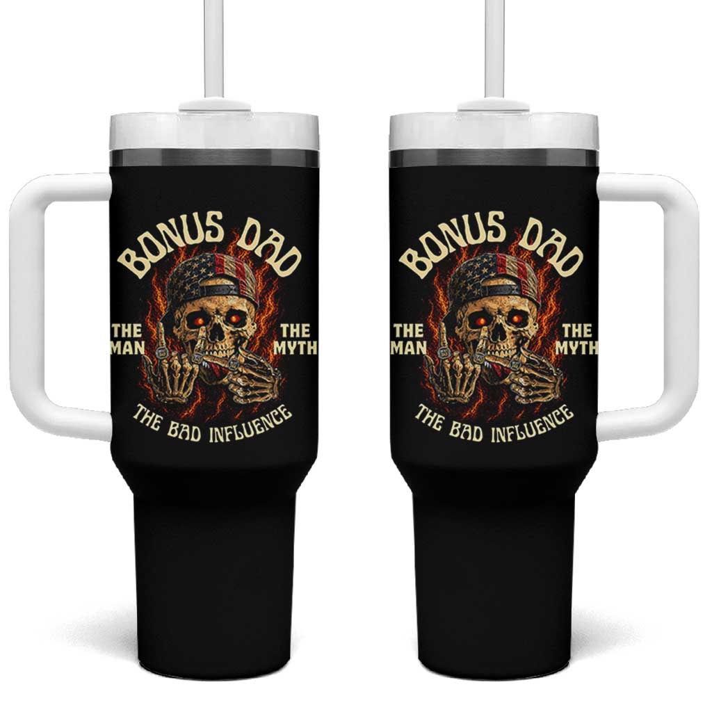 Bonus Dad Tumbler With Handle The Man Myth Bad Influence Step Dad Vintage Skull USA Flag