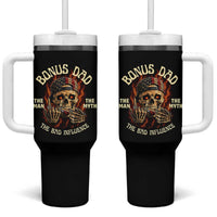 Bonus Dad Tumbler With Handle The Man Myth Bad Influence Step Dad Vintage Skull USA Flag
