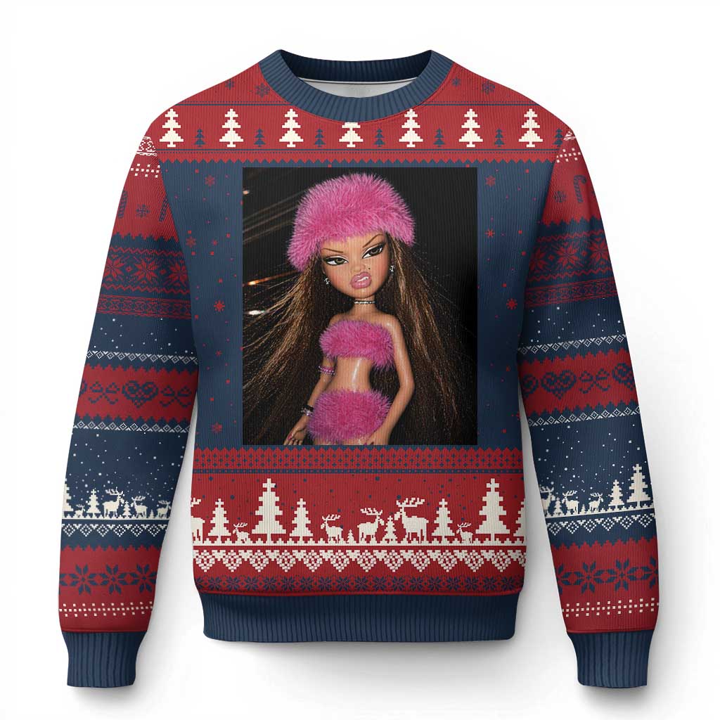 Funny Disgusting Doll Face Meme Ugly Christmas Sweater Expression Hilarious Sarcastic