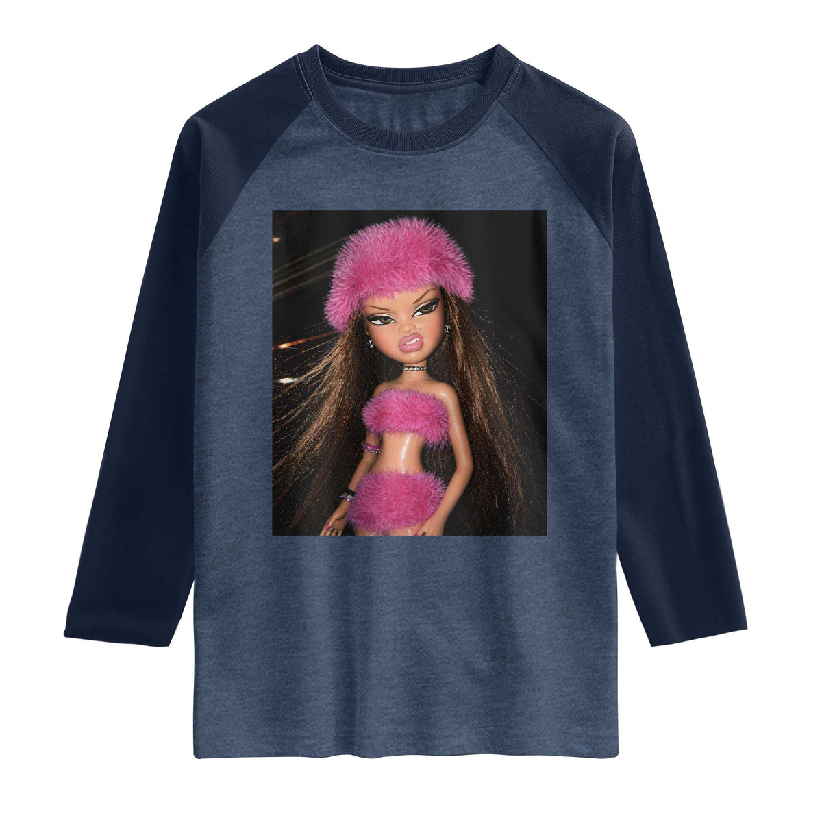 Funny Disgusting Doll Face Meme Raglan Shirt Expression Hilarious Sarcastic