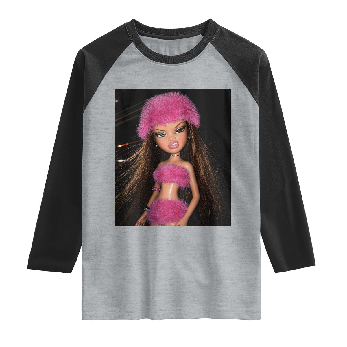 Funny Disgusting Doll Face Meme Raglan Shirt Expression Hilarious Sarcastic