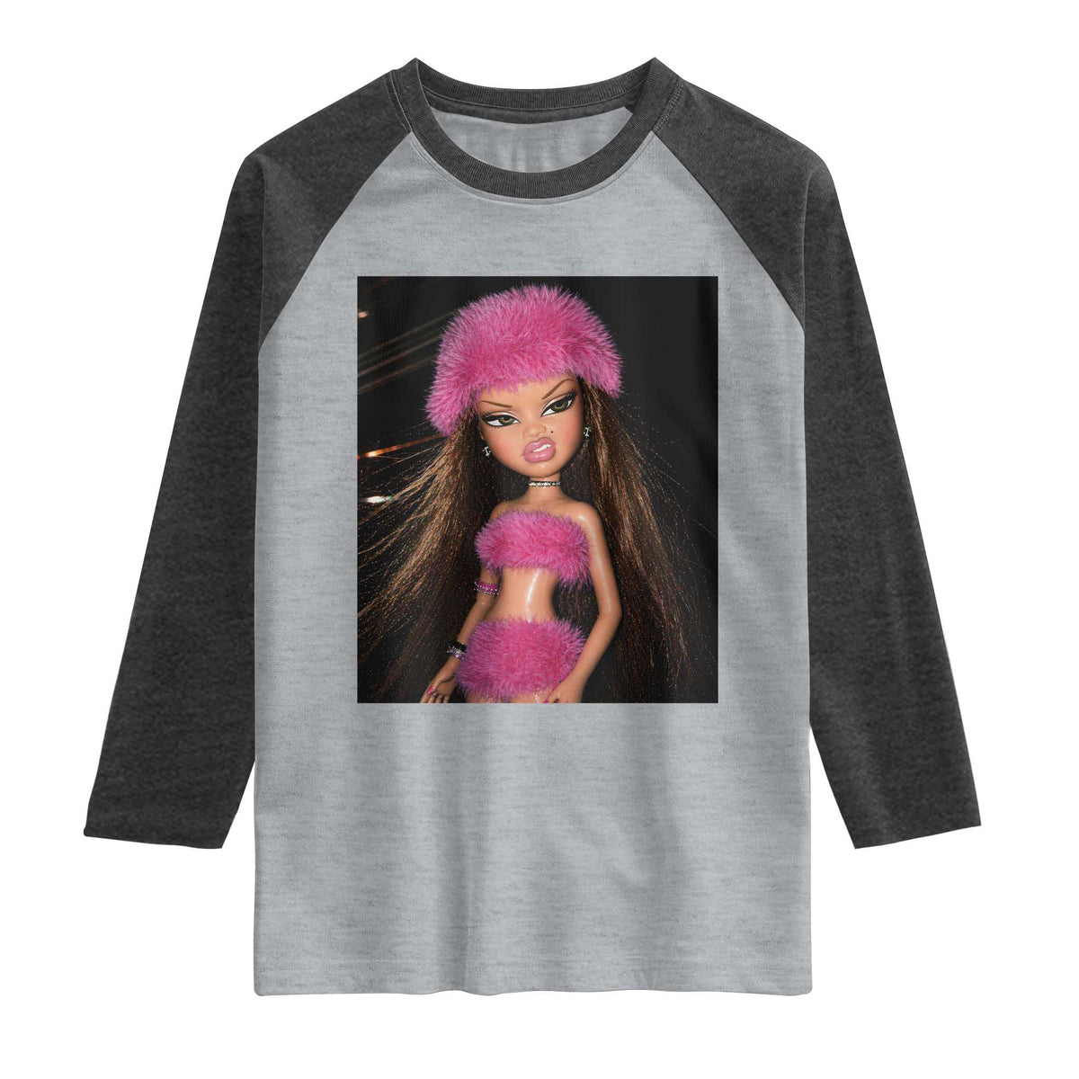 Funny Disgusting Doll Face Meme Raglan Shirt Expression Hilarious Sarcastic