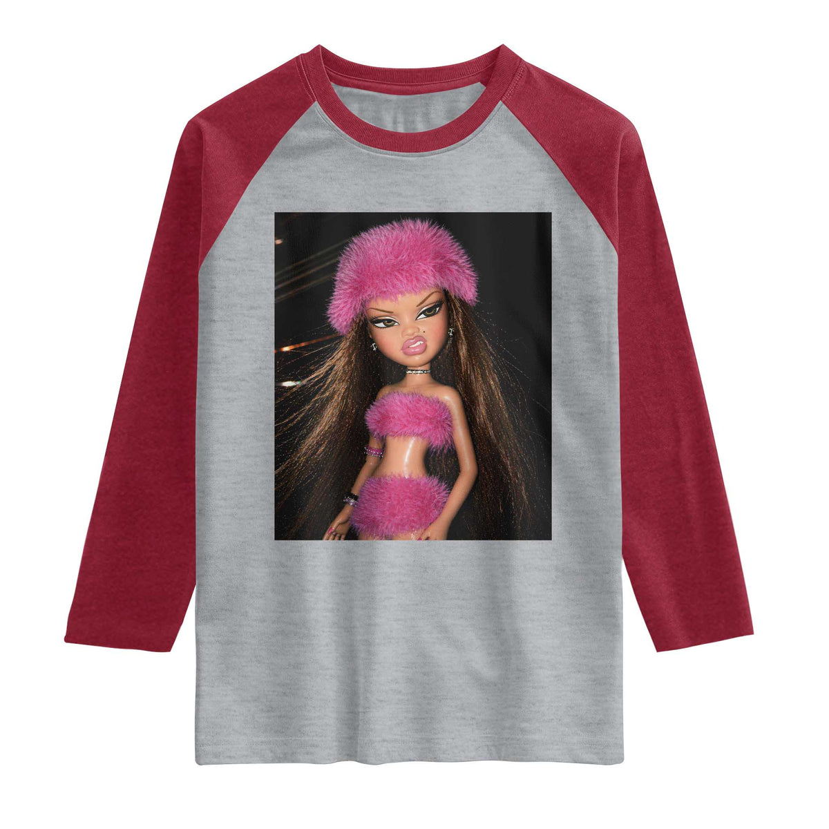 Funny Disgusting Doll Face Meme Raglan Shirt Expression Hilarious Sarcastic