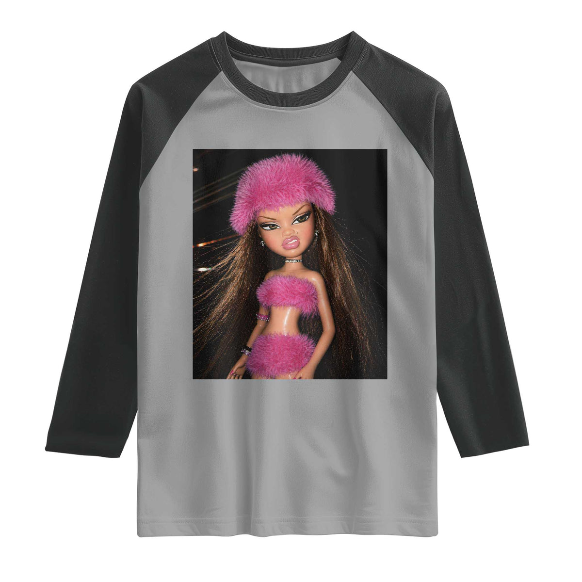 Funny Disgusting Doll Face Meme Raglan Shirt Expression Hilarious Sarcastic