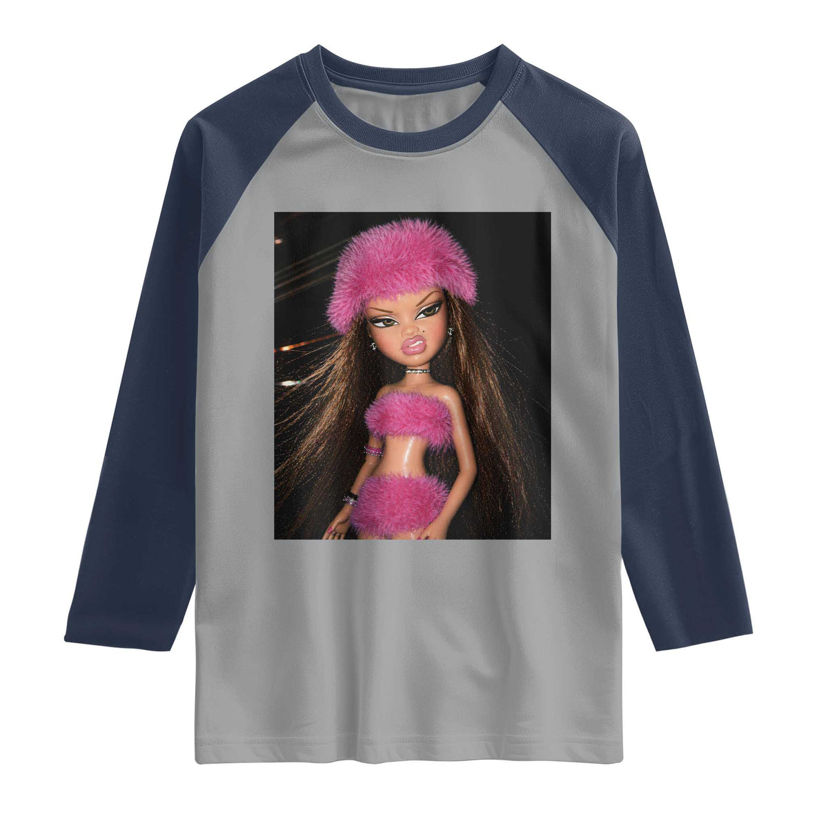 Funny Disgusting Doll Face Meme Raglan Shirt Expression Hilarious Sarcastic