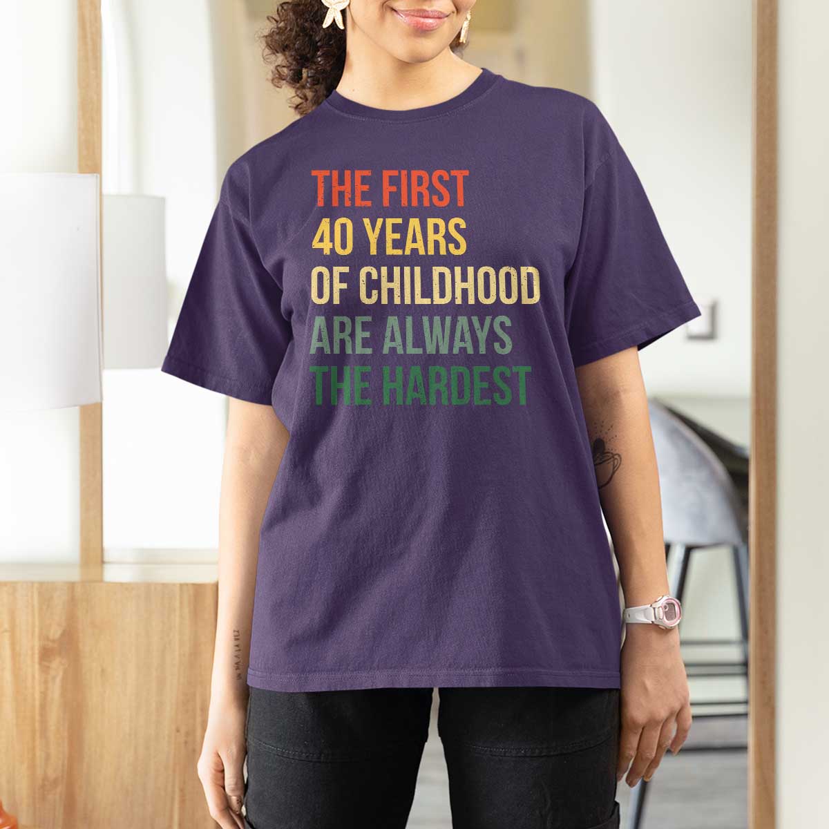40th Birthday T Shirt For Women Retro The First 40 Years Childhood Hardest