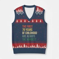 70th Birthday V-Neck Knit Sweater Vest Retro The First 70 Years Childhood Hardest