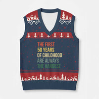 50th Birthday V-Neck Knit Sweater Vest Retro The First 50 Years Childhood Hardest