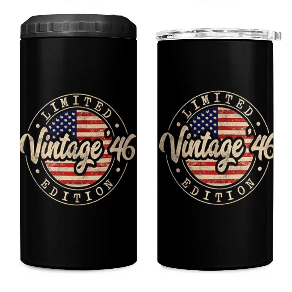 Vintage 1946 Stamp 4 in 1 Can Cooler Tumbler Funny 80th Birthday USA Flag 80 Year Old Bday