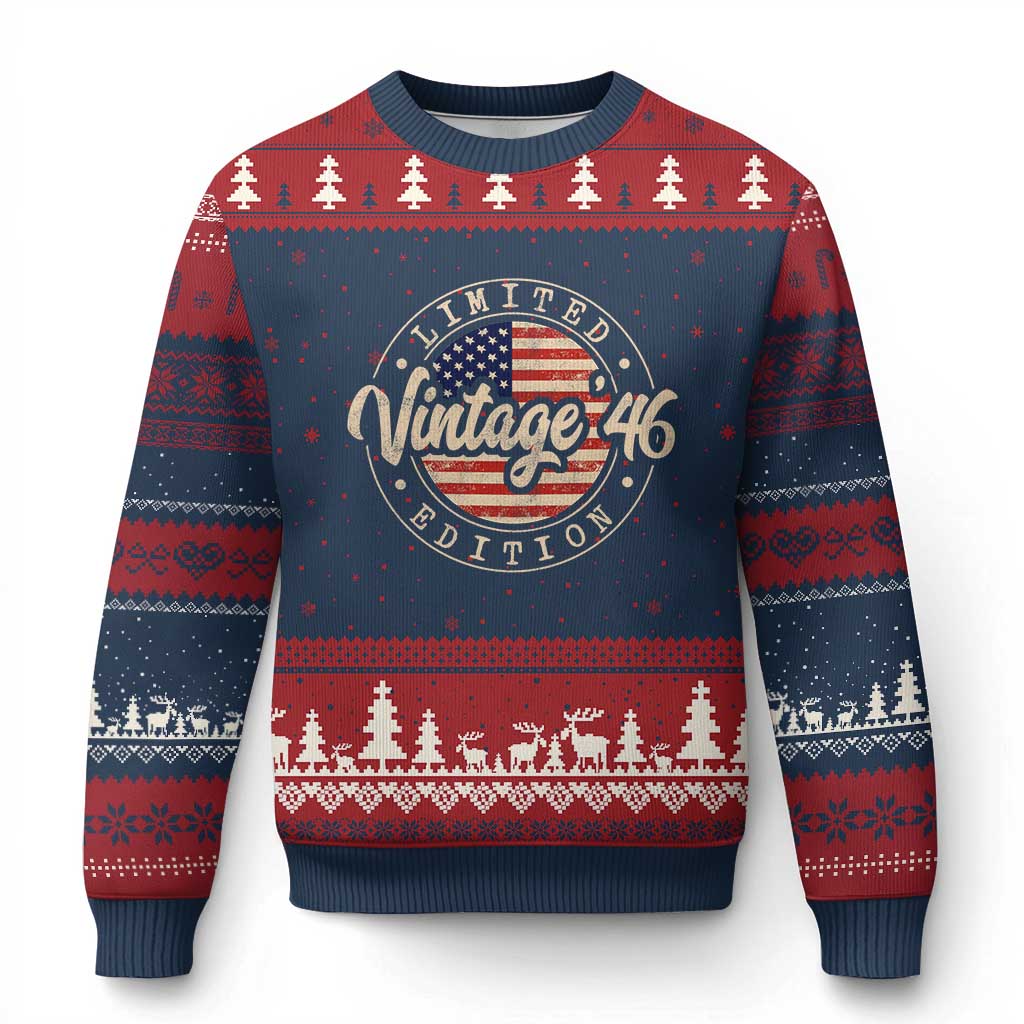 Vintage 1946 Stamp Ugly Christmas Sweater Funny 80th Birthday USA Flag 80 Year Old Bday