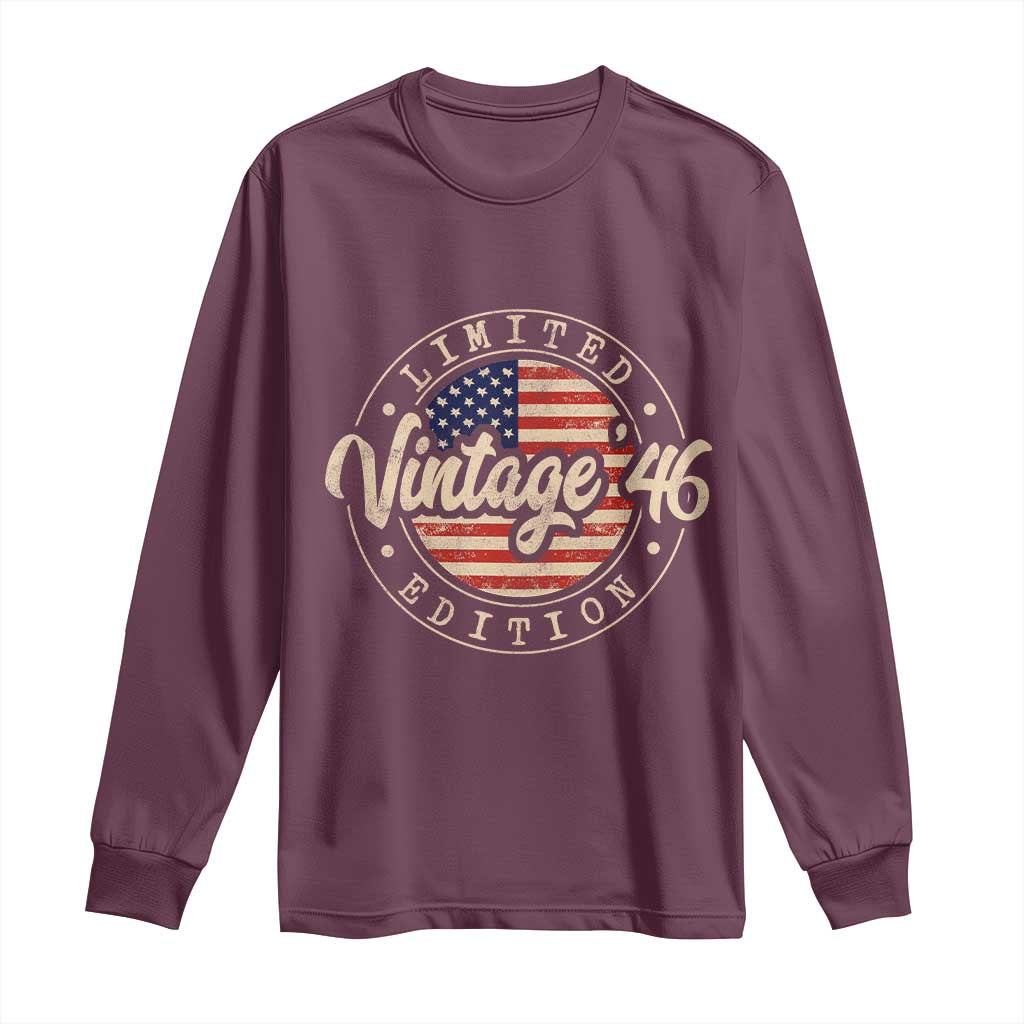 Vintage 1946 Stamp Long Sleeve Shirt Funny 80th Birthday USA Flag 80 Year Old Bday