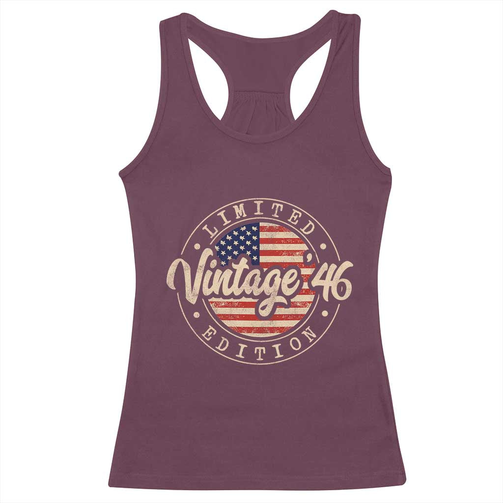 Vintage 1946 Stamp Racerback Tank Top Funny 80th Birthday USA Flag 80 Year Old Bday