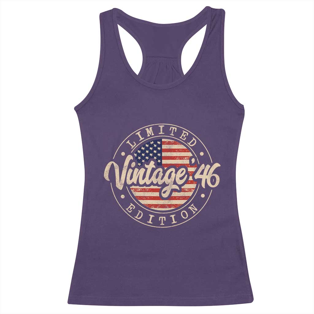 Vintage 1946 Stamp Racerback Tank Top Funny 80th Birthday USA Flag 80 Year Old Bday