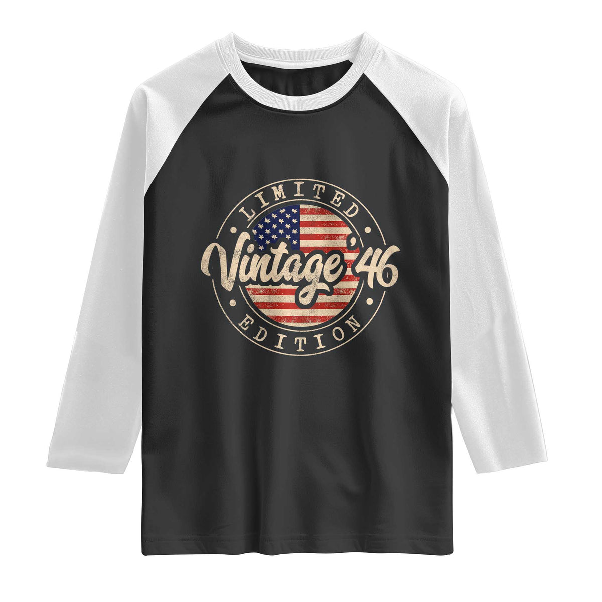 Vintage 1946 Stamp Raglan Shirt Funny 80th Birthday USA Flag 80 Year Old Bday