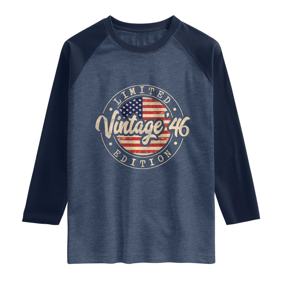 Vintage 1946 Stamp Raglan Shirt Funny 80th Birthday USA Flag 80 Year Old Bday