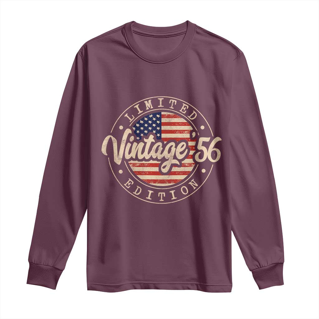 Vintage 1956 Stamp Long Sleeve Shirt Funny 70th Birthday USA Flag 70 Year Old Bday