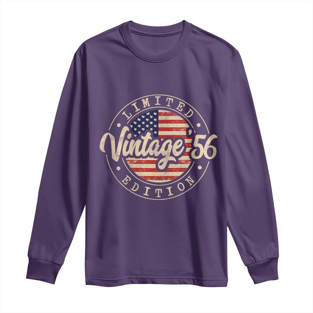 Vintage 1956 Stamp Long Sleeve Shirt Funny 70th Birthday USA Flag 70 Year Old Bday