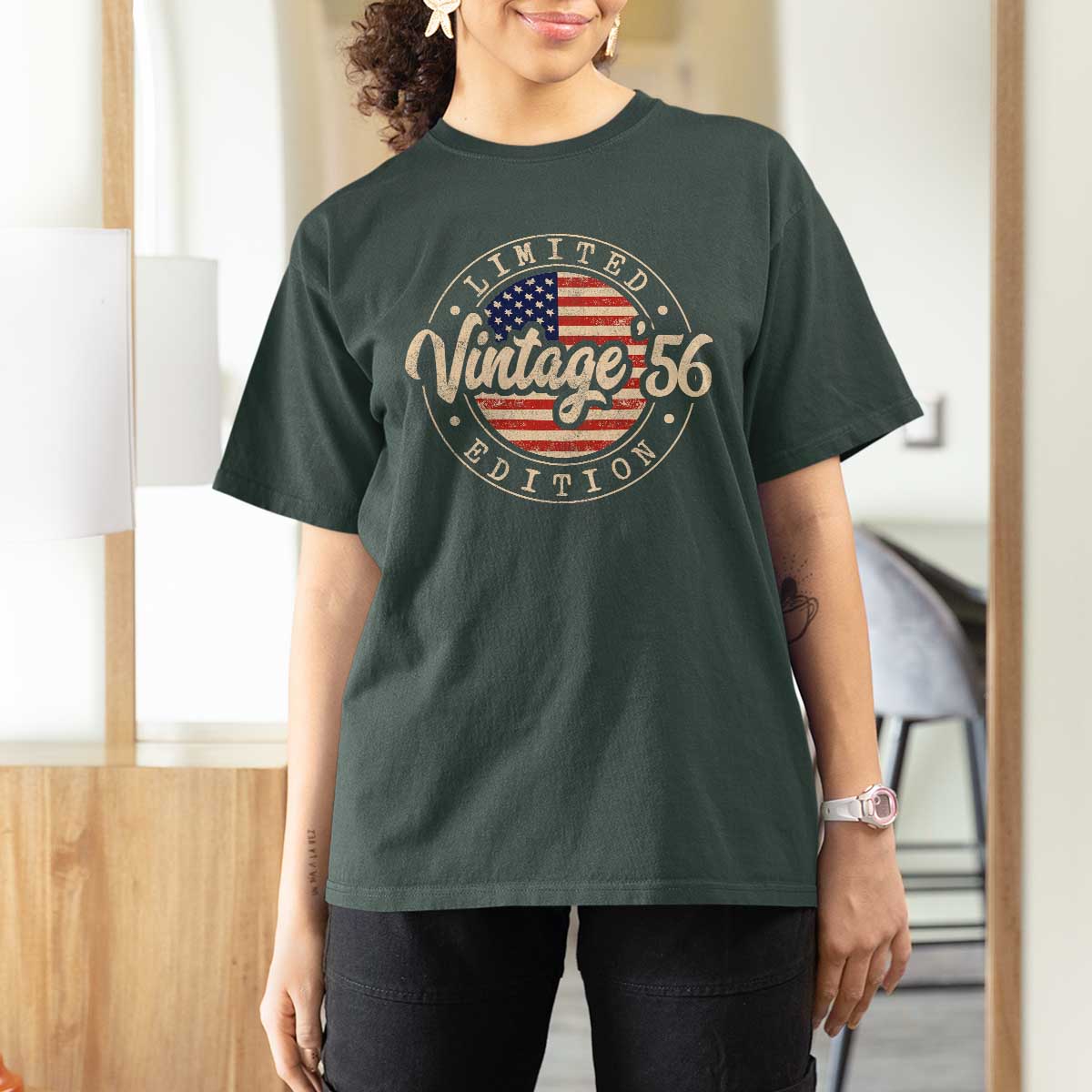 Vintage 1956 Stamp T Shirt For Women Funny 70th Birthday USA Flag 70 Year Old Bday