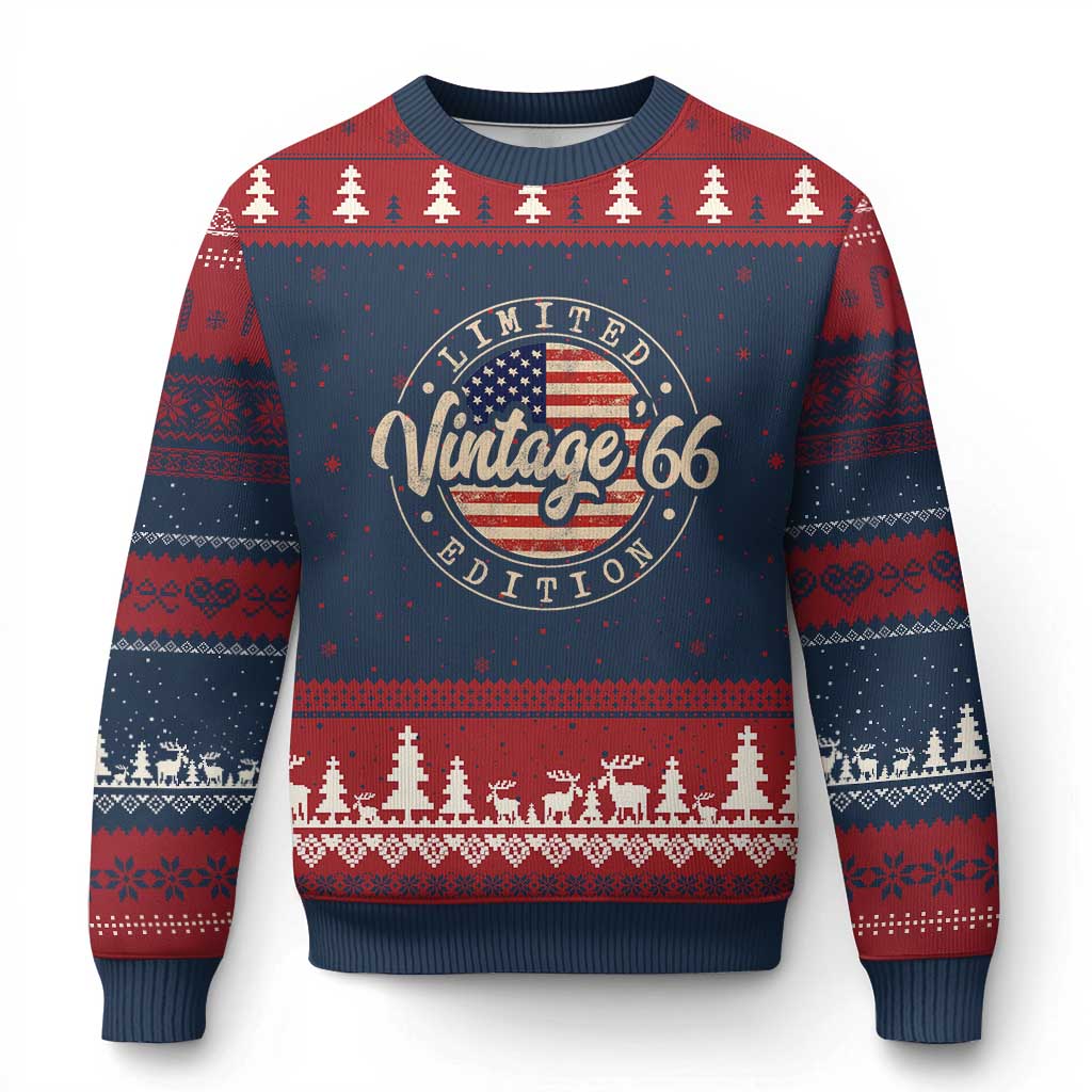 Vintage 1966 Stamp Ugly Christmas Sweater Funny 60th Birthday USA Flag 60 Year Old Bday