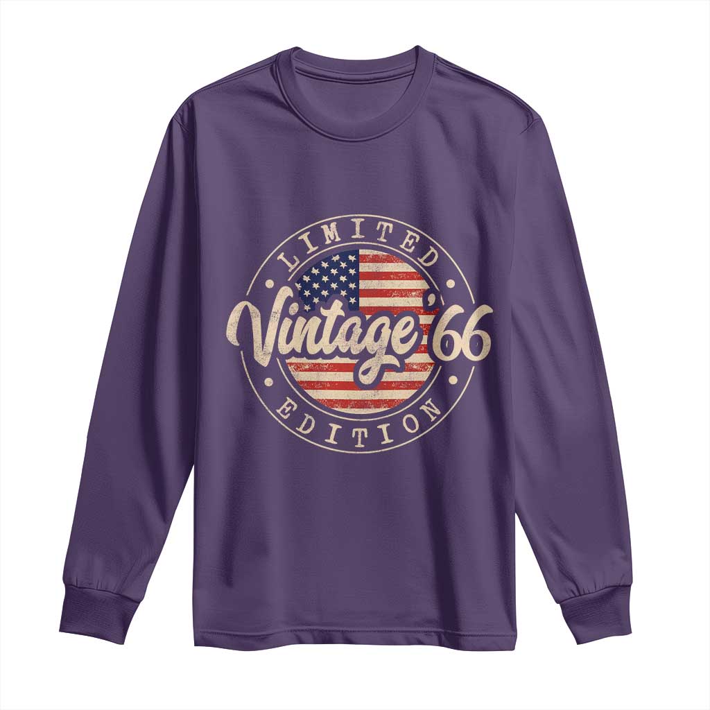 Vintage 1966 Stamp Long Sleeve Shirt Funny 60th Birthday USA Flag 60 Year Old Bday