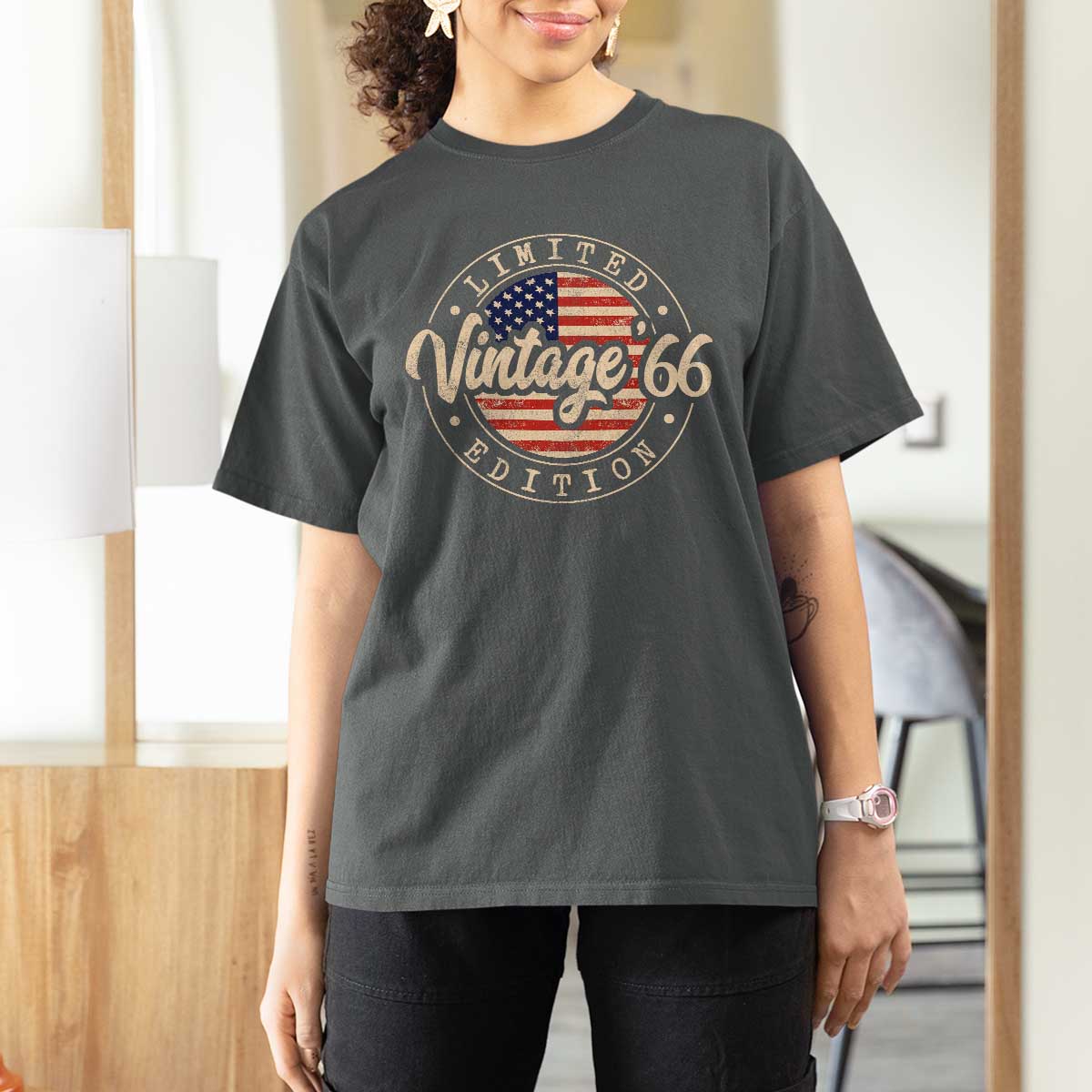 Vintage 1966 Stamp T Shirt For Women Funny 60th Birthday USA Flag 60 Year Old Bday