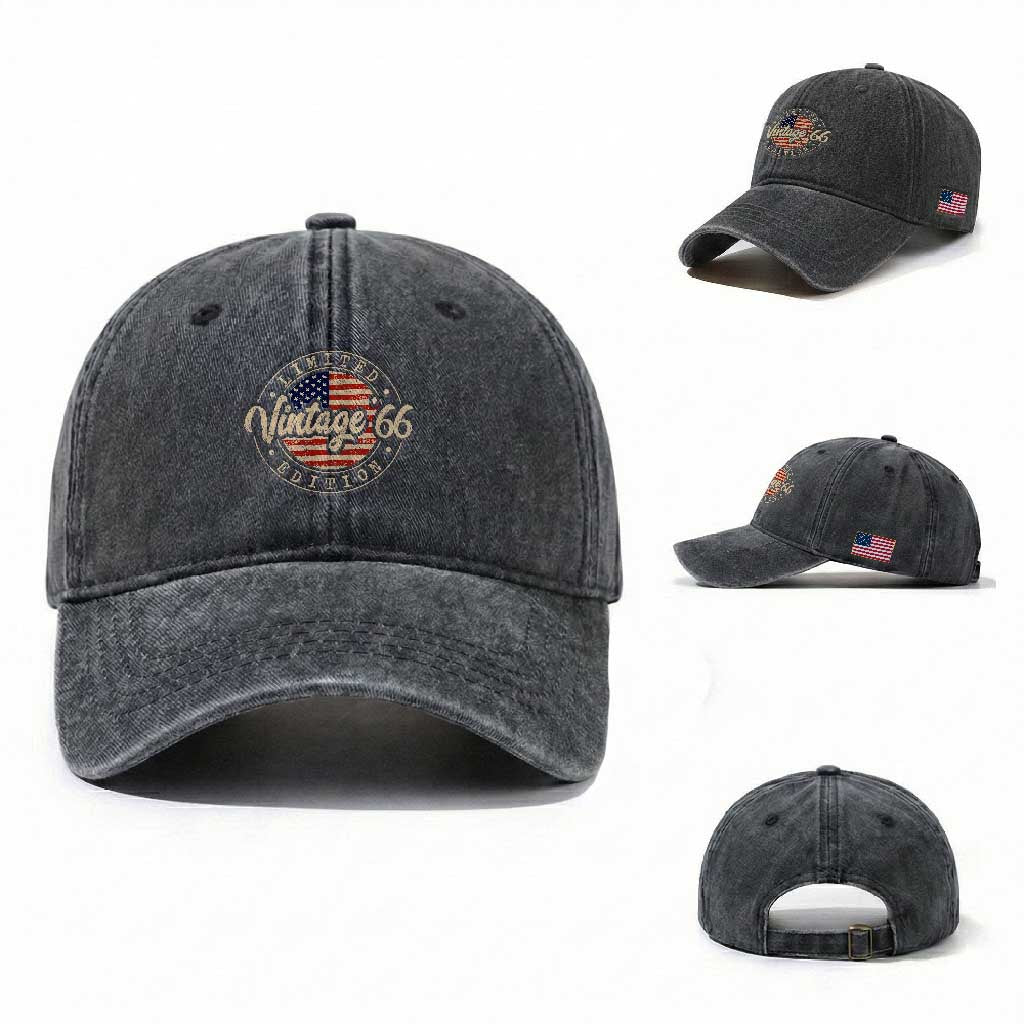 Vintage 1966 Stamp Washed Cotton Baseball Cap Funny 60th Birthday USA Flag 60 Year Old Bday
