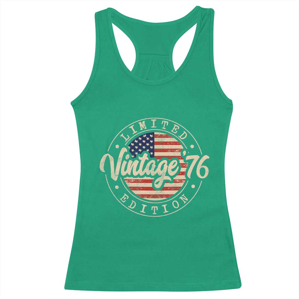 Vintage 1976 Stamp Racerback Tank Top Funny 50th Birthday USA Flag 50 Year Old Bday