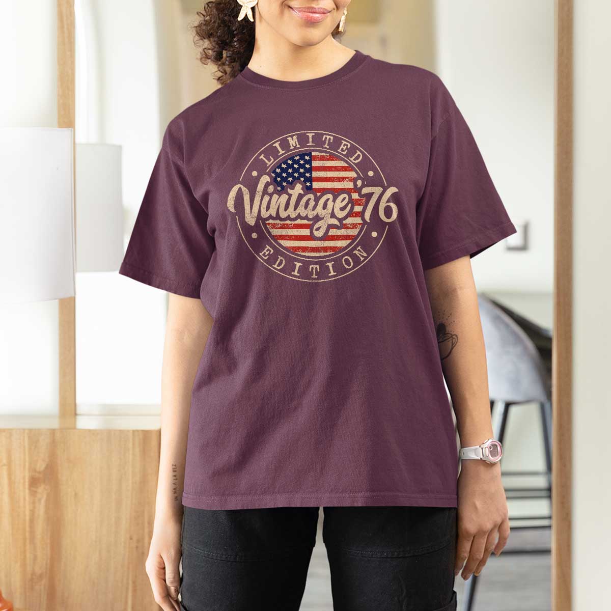 Vintage 1976 Stamp T Shirt For Women Funny 50th Birthday USA Flag 50 Year Old Bday