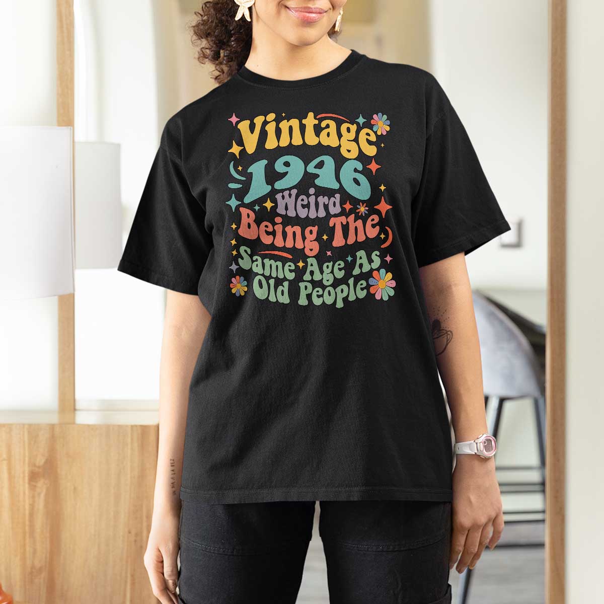 Funny 80th Birthday T Shirt For Women Retro Groovy 1946 Weird Being The Same Age As Old People