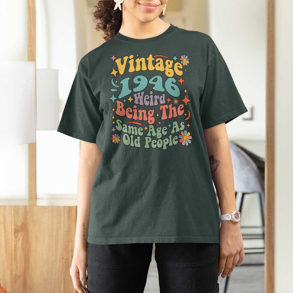 Funny 80th Birthday T Shirt For Women Retro Groovy 1946 Weird Being The Same Age As Old People