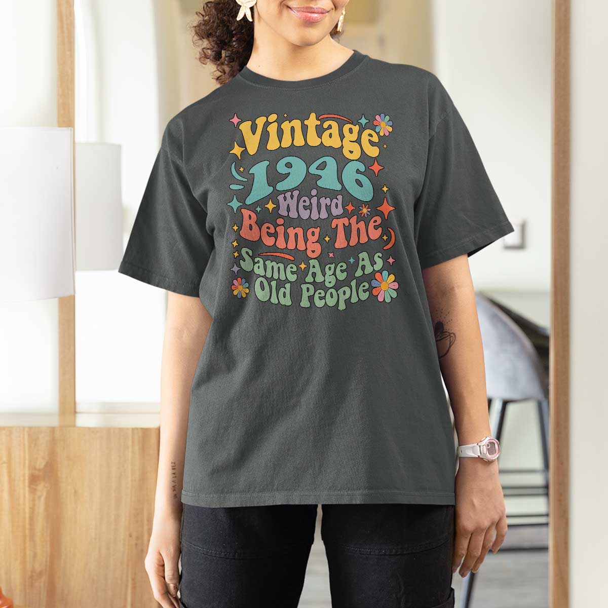 Funny 80th Birthday T Shirt For Women Retro Groovy 1946 Weird Being The Same Age As Old People
