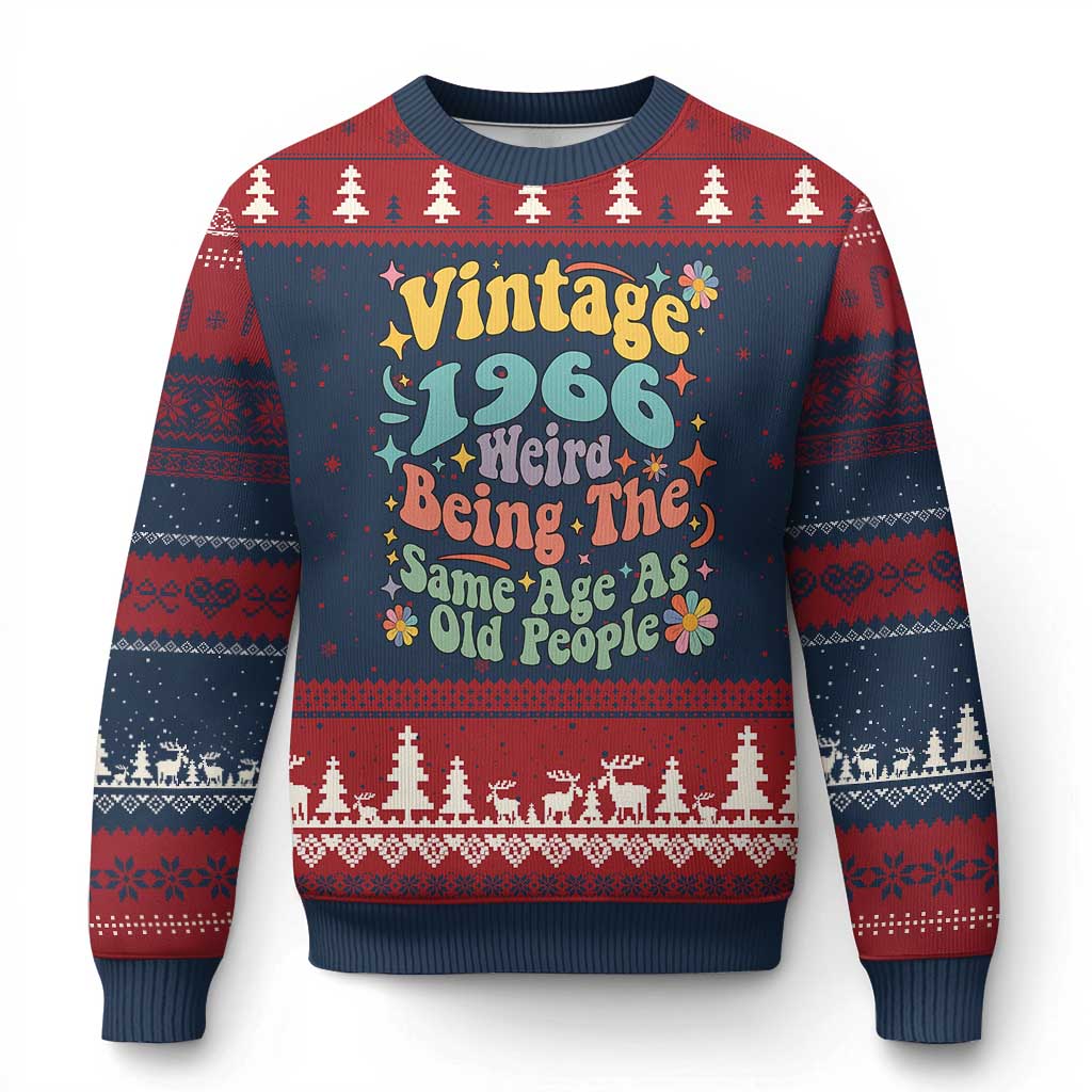 Funny 60th Birthday Ugly Christmas Sweater Retro Groovy 1966 Weird Being The Same Age As Old People