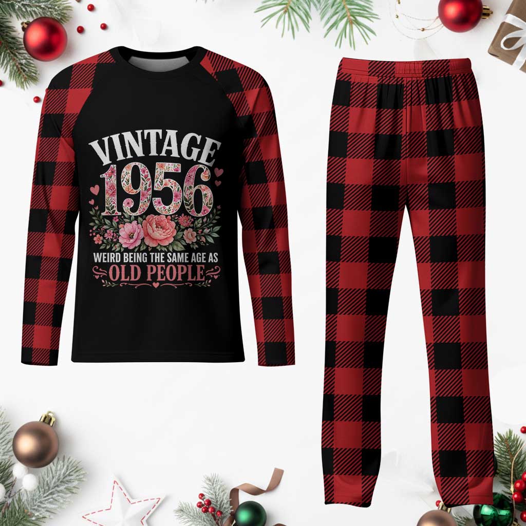 70th Birthday Gifts For Her Plaid Pajama Set Floral 1956 Weird Being The Same Age As Old People