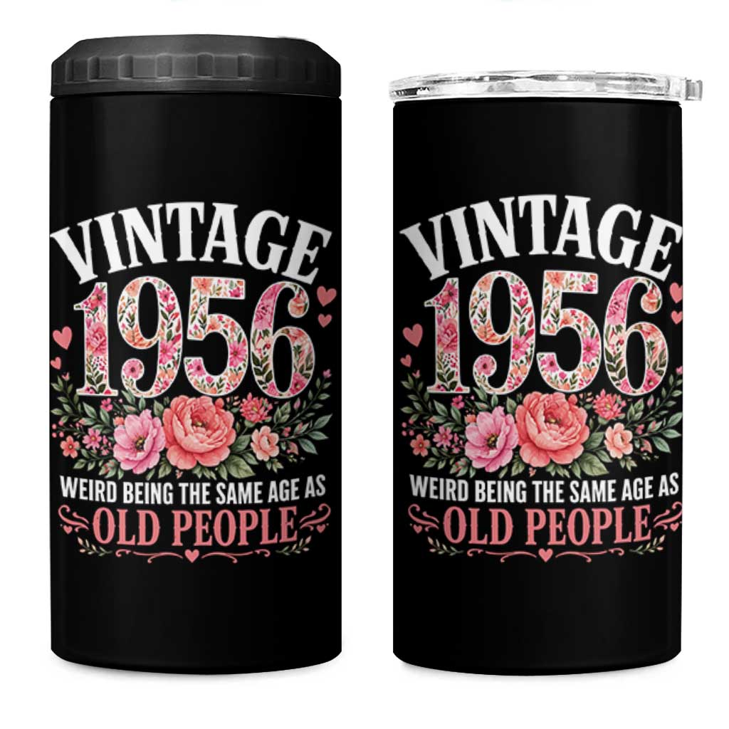 70th Birthday Gifts For Her 4 in 1 Can Cooler Tumbler Floral 1956 Weird Being The Same Age As Old People
