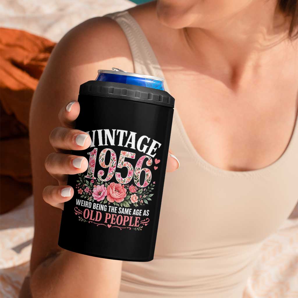 70th Birthday Gifts For Her 4 in 1 Can Cooler Tumbler Floral 1956 Weird Being The Same Age As Old People