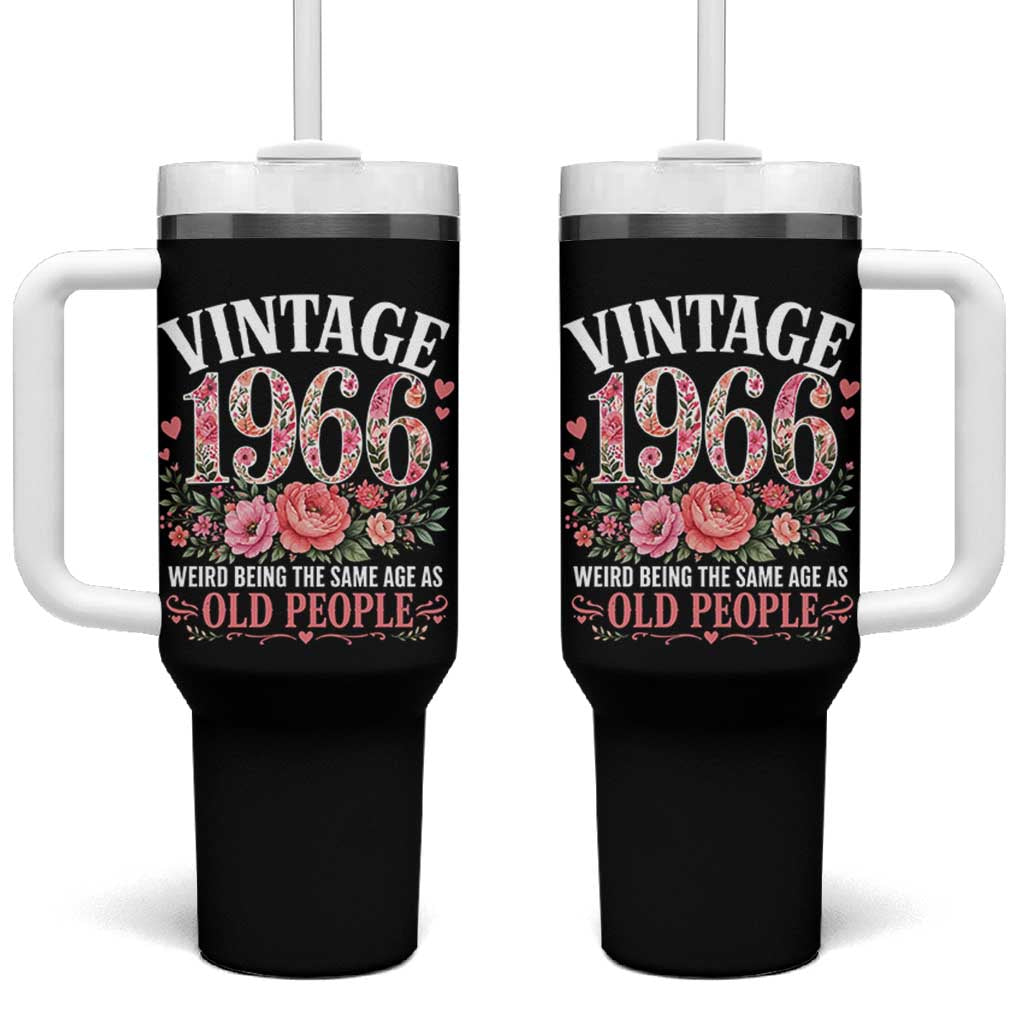 60th Birthday Gifts For Her Tumbler With Handle Floral 1966 Weird Being The Same Age As Old People