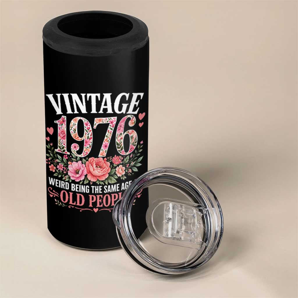 50th Birthday Gifts For Her 4 in 1 Can Cooler Tumbler Floral 1976 Weird Being The Same Age As Old People