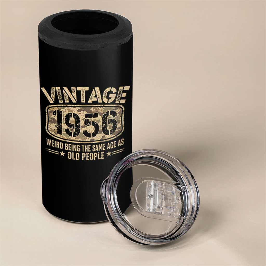 70th Birthday Gift For Men 4 in 1 Can Cooler Tumbler Retro Camo 1956 Weird Being The Same Age As Old People
