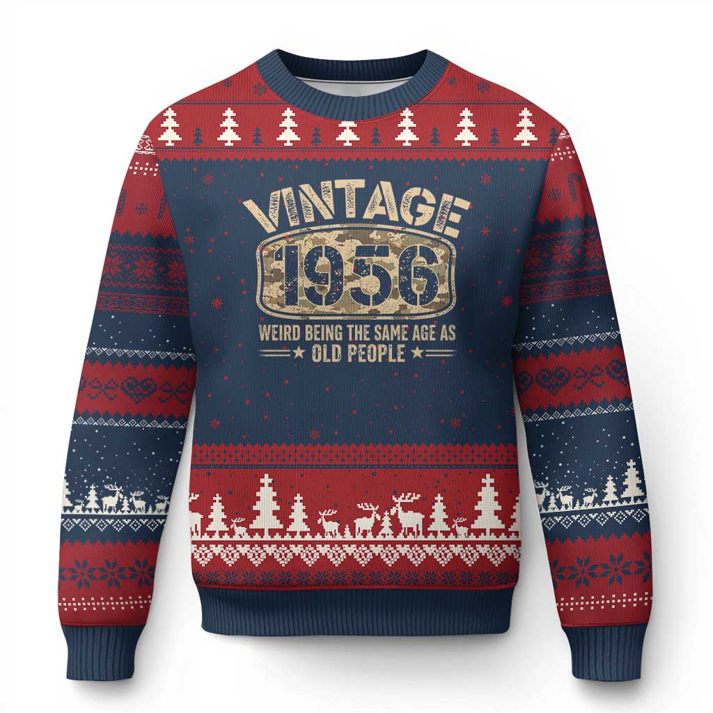 70th Birthday Gift For Men Ugly Christmas Sweater Retro Camo 1956 Weird Being The Same Age As Old People