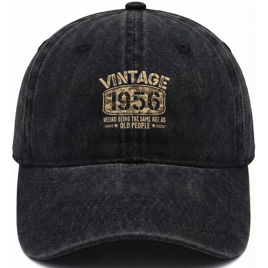 70th Birthday Gift For Men Washed Cotton Baseball Cap Retro Camo 1956 Weird Being The Same Age As Old People