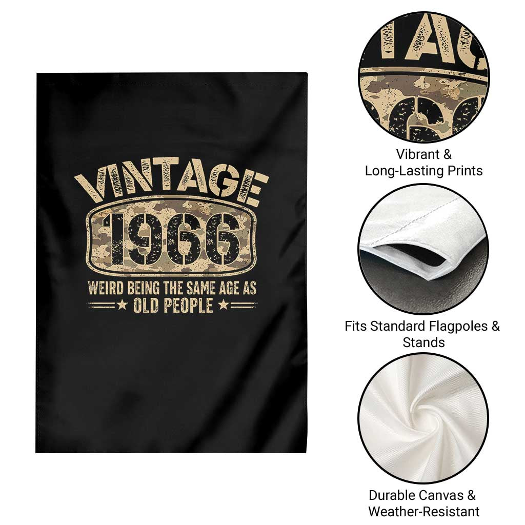 60th Birthday Gift For Men Garden Flag Retro Camo 1966 Weird Being The Same Age As Old People