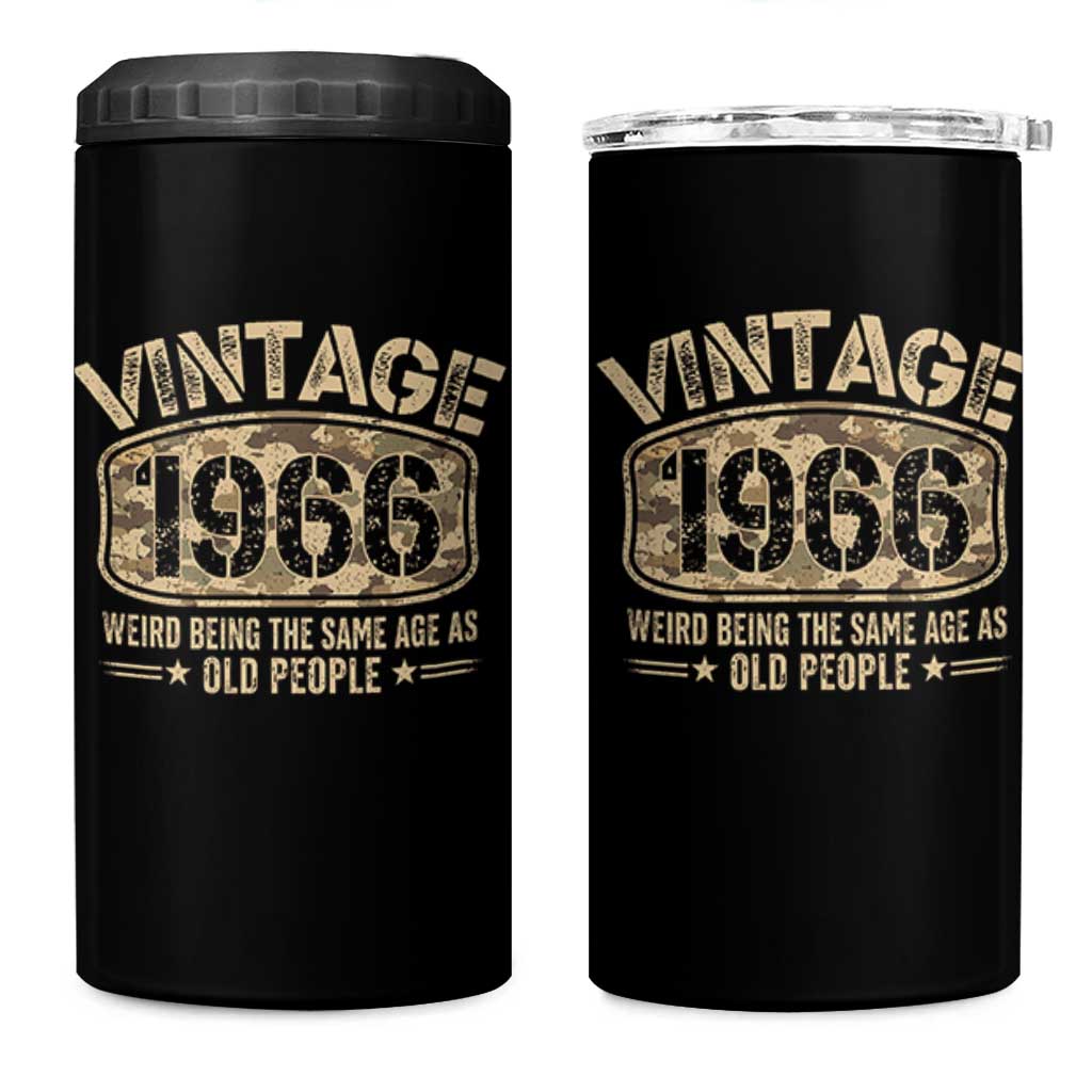 60th Birthday Gift For Men 4 in 1 Can Cooler Tumbler Retro Camo 1966 Weird Being The Same Age As Old People