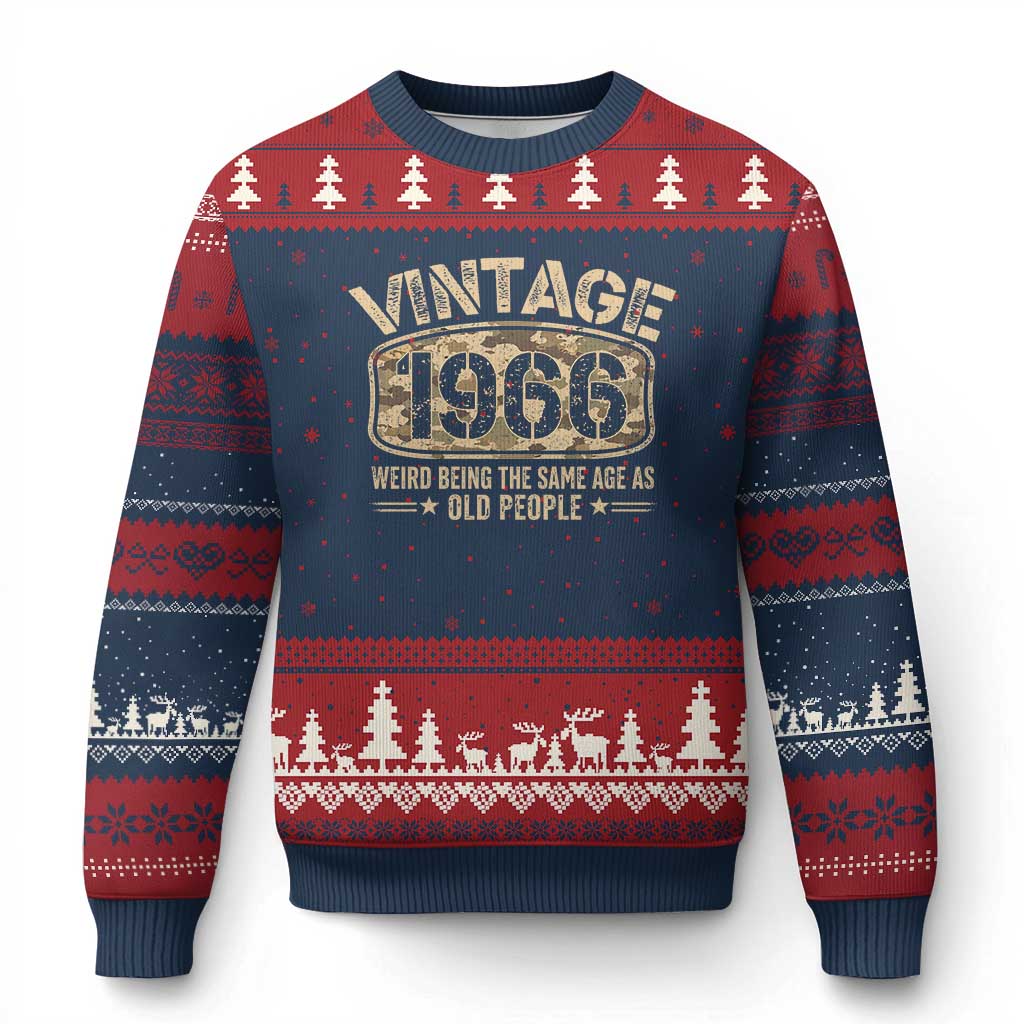60th Birthday Gift For Men Ugly Christmas Sweater Retro Camo 1966 Weird Being The Same Age As Old People